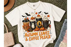 Autumn Leaves Coffee Halloween PNG Tee Product Image 2