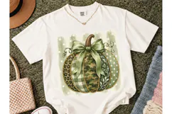 Green Pumpkin Coquette Fall PNG Tee Product Image 2