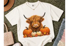 Highland Cow Pumpkin Fall PNG Tee Design Product Image 1