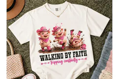Walking By Faith Funny Pig PNG Sublimati Product Image 1