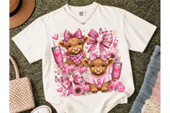 Highland Cow Pink Bow PNG Sublimation Te Product Image 2
