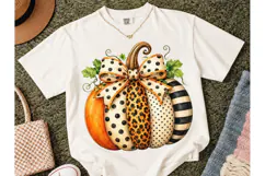 Patterned Pumpkin Bow Fall PNG Shirt Product Image 2