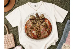 Pumpkin Leopard Bow Fall PNG Sublimation Product Image 2