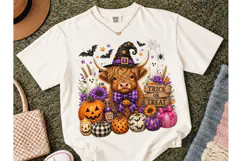 Halloween Highland Cow Witch PNG Tee Product Image 2