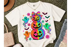 Neon Halloween Stacked Pumpkin PNG Tee-Neon Halloween Stacke Product Image 2