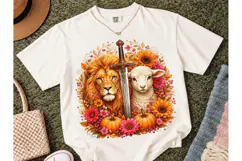 Lion Lamb Sword Fall Floral PNG Tee Product Image 2