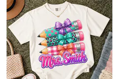 Teacher Pencil Bow PNG Sublimation Desig Product Image 2