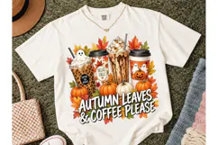 Autumn Leaves & Coffee Please PNG Tee Product Image 2