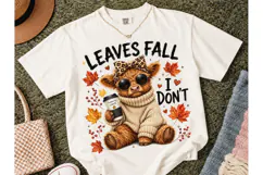 Leaves Fall I Don't Highland Cow PNG Product Image 2