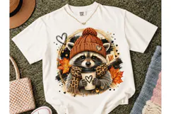 Fall Raccoon Coffee PNG Sublimation Tee-Fall Raccoon Coffee Product Image 2