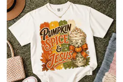 Pumpkin Spice & Jesus PNG Fall Tee Product Image 2