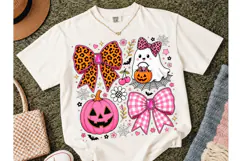 Pink Halloween Ghost Bow PNG Tee Design Product Image 2