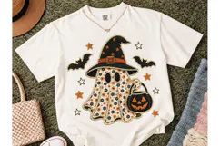 Halloween Ghost Witch Floral PNG Tee Product Image 2