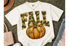 Fall Camo Pumpkin Bow PNG Sublimation Te Product Image 2