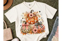 Fall Pumpkin Floral PNG Sublimation Tee Product Image 2