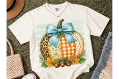 Patchwork Pumpkin Bow Fall PNG Tee Product Image 2