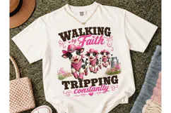 Walking by Faith Funny Cow PNG Tee Product Image 2