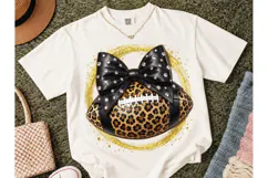Leopard Football Bow Glitter PNG Tee Product Image 2