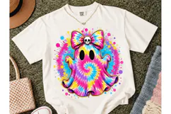 Tie Dye Ghost Bow Halloween PNG Shirt Product Image 2
