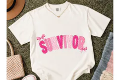 Survivor Pink Polka Dot Bow PNG Tee Product Image 2