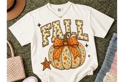 Fall Pumpkin Floral Bow PNG Sublimation Product Image 2