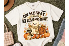 Spend Husband Money Ghost Fall PNG Tee Product Image 2