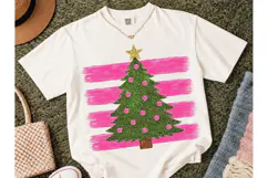 Pink Christmas Tree Glitter PNG Shirt Product Image 2