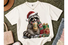Christmas Raccoon Boba Tea PNG Tee Product Image 2