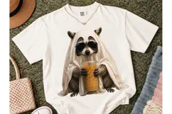 Ghost Raccoon Iced Coffee PNG Tee Product Image 2