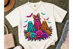 Leopard Ghost Floral Halloween PNG Shirt Product Image 2