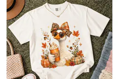 Fall Goose Pumpkin Spice Latte PNG Tee Product Image 2