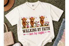 Walking By Faith Highland Cow PNG Tee Product Image 2