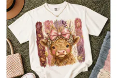 Highland Cow Floral Bow PNG Sublimation Product Image 2