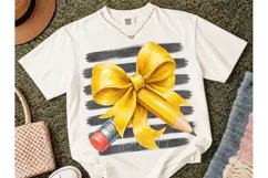 Teacher Pencil Bow PNG Sublimation Tee Product Image 2