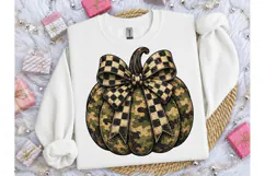 Camo Pumpkin Checkered Bow PNG Tee Product Image 3