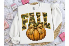 Fall Camo Pumpkin Bow PNG Sublimation Te Product Image 3