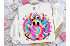 Tie Dye Ghost Bow Halloween PNG Shirt Product Image 1