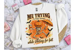 Me Trying Enjoy Summer Pumpkin PNG Tee Product Image 3