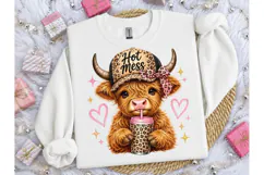 Hot Mess Highland Cow PNG Sublimation Te Product Image 3