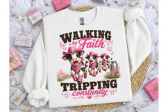 Walking by Faith Funny Cow PNG Tee Product Image 1