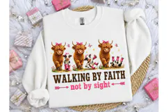 Walking By Faith Highland Cow PNG Tee Product Image 1