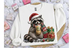 Christmas Raccoon Boba Tea PNG Tee Product Image 3