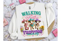 Walking by Faith Funny Cow PNG Tee Product Image 1