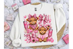 Highland Cow Pink Bow PNG Sublimation Te Product Image 3