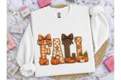 Fall Patchwork Bow Pumpkin PNG Tee Desig Product Image 3