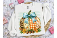 Patchwork Pumpkin Bow Fall PNG Tee Product Image 3