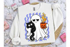 Ghost Cat Coffee Halloween PNG Tee Product Image 2