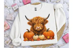 Highland Cow Pumpkin Fall PNG Tee Design Product Image 2
