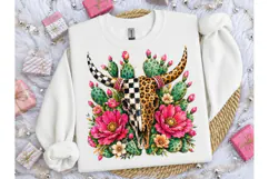 Boho Bull Skull Cactus Floral PNG Tee Product Image 2