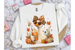 Fall Goose Pumpkin Spice Latte PNG Tee Product Image 3